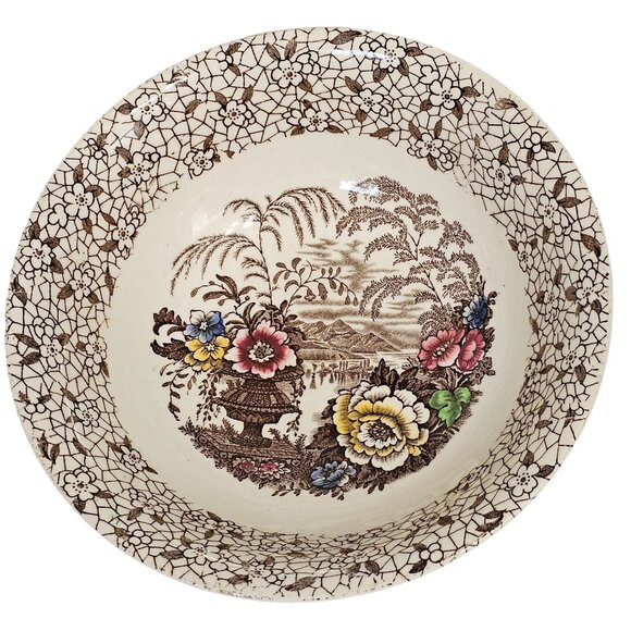 Brown Transferware Floral Cereal Bowl 6" Myott Son chintz porcelain England - Picture 1 of 8